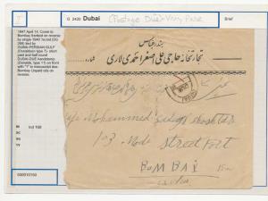 1947 (April 14) Cover to Bombay franked on reverse by single 1940 1 a. Red (SG 268) tied b