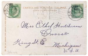 ADEN – India, KED VII (1/2 a. x 2) on a Italian PPC to Michigan, USA. Scarce destination /