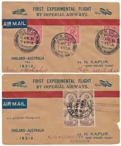 1931 First Experimental Flight by Imperial Airways, England – Australia Via India, set of 