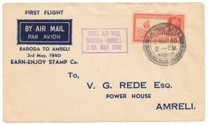 1940 Set of 5 covers, Bhavnagar – Amreli, Baroda – Amreli, Bhavnagar – Baroda, Amreli – Bh