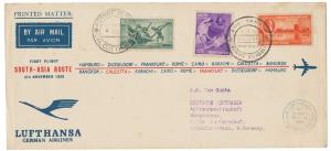 1959 South Asia Flight cover to Germany by Lufthansa. Scarce.