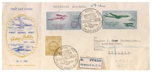1961 1st Aerial Post Centenary Cover with cpl. Set Registered to United Kingdom