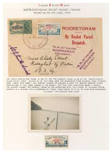 Indian Rocket Mails Earthquake Relief Rocket no.6, 6th June 1935. The above missive was fl