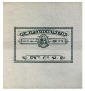 Indore, 8 Annas bi-lingual Die impression in Black with The Raja's portrait at the centre 