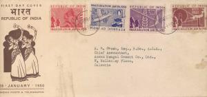 1950, Republic of India, Set of 4 Stamps, SG 329/32, Official FDC, Calcutta, long cover, F