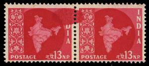 India 1957 13np Map pair Error block of color MNH, Scarce.