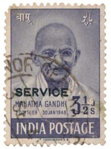1948, Mahatma Gandhi, 31/2 a., Overprinted “Service” (SGO150b), Used, left top corner perf