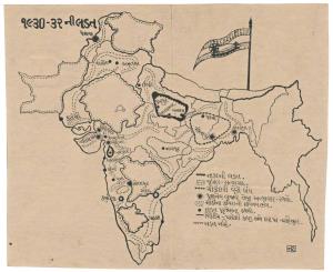 Map of India showing places of Satyagraha against Birtish Rule between 1830 & 1832.