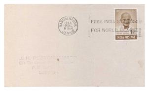 1948 Mahatma Gandhi 11/2 a., SG 305, with Gandhi Nagar, Jaipur cancel. with slogan cancell