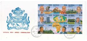 Guyana First Day of Issue Cover with Peace and Humanity miniature sheet on 20th Century Pe
