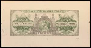 India Stamp Paper Re.1 8a., “SPECIMEN” in Olive & Drab (Only known SPECIMEN of this colour