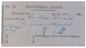 1868, Registered Letter Receipt, Very Scarce, Fine.