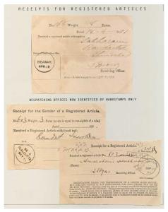 India 1881-87, 3 Receipts for registered articles.