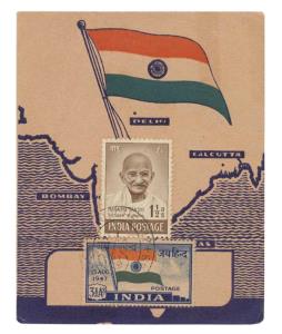 1948 Jai Hind values on Flag card with Tagore's message at back.