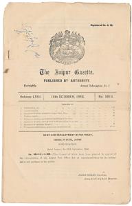 1940 Jaipur State Gazette published by Authority, Volume LVIII (52 Pages), describing The 