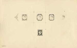 Complete sheet with impressions of the 1854 ½ a., 2 a. (unissued design), 4 a., 8 a. (unis