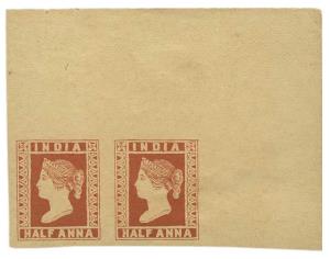 1854 1 a. Red Lithograph, SPECIMEN, Marginal Pair.