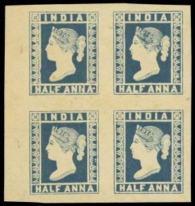 1854 Lithograph ½ a., ESSAY Block of 4 with EN of SPECIMEN on each Row.