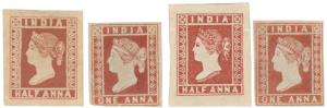 Reprints of the 1854 Litho ½ a. Red x 2 copies & 1 a. Red x 2 copies in Fine Condition.