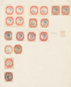 A collection of early mainly "Fournier" forgeries of the 1854 4 a. Red & Blue, including a