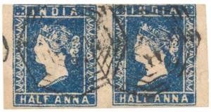 1854 Die 3/83/8 ½ a. Blue horizontal pair with Good to Large Margins all around just cut i
