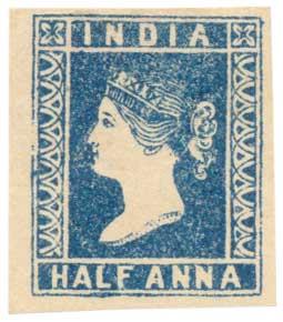 1854 Die I ½ a. Blue mint (without gum as issued) with good to large margins all around - 