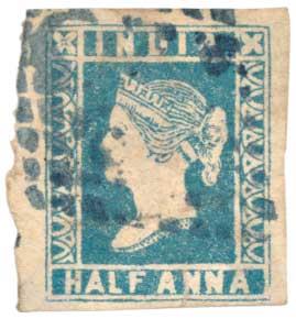 1854 ½ a. Blue with a Fine Strike of the Madras Circle "C/3/83/8 " in diamond of dots - va