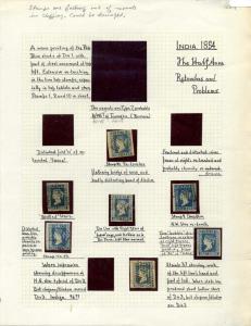 1854 ½ a. Blue - A study of the retouches with detailed annotations including some major r