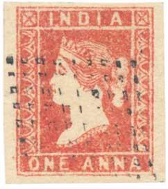 1854 1 a. Red - with 4 margins all around cancelled by Singapore "Hollow diamond of dots" 
