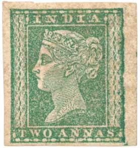 1854 2 a. Green mint without gum as issued. SG 31 with good to large margins all around.