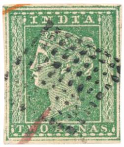 1854 2 a. Green - an early printing with extra frame lines all around and rare as such can
