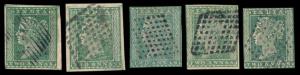 1854 2 a. Green - 5 used copies unchecked for color & watermark. SG 31.