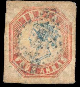 1854 5th printing Head III Frame II Blue & Rose-Red cut square with Large Margins all arou