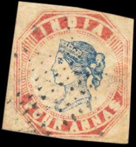 1854 2nd printing Head II Frame I Blue & Red cut square with margins on left & right, slig