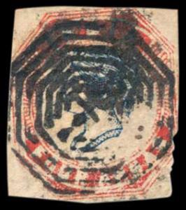 1854 4th printing Head III Frame II Blue & Red cut square with margins on three sides cut 
