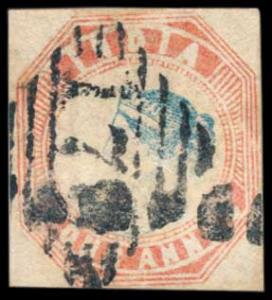 1854 4th printing Head III Frame II Pale-Blue & Pale-Red cut square with margins clear of 