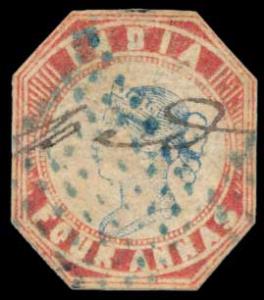 1854 3rd printing Head III Frame I Blue & Red cut to shape cancelled by diamond of dots in