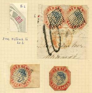 1854 study of retouches of the 4 a., 3 cut to shapes examples + 1 cut to shape on left wit