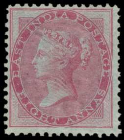 1835 EI QV 8 a. Carmine, SG 36, Blue Glazed Paper, No wmk., Mint, Unused, Very Scarce, Hig