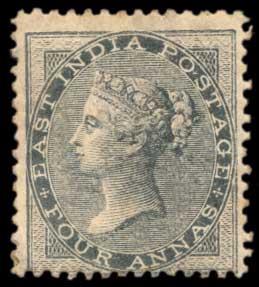 1856-64 EI QV 4 a. Black, SG 45, Yellowish to White Paper, No wmk., MNH, Toned, Gum Distur