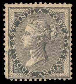 1856-64 EI QV 4 a. Grey Black, SG 46, Yellowish to White Paper, No wmk., Unused, high Cata