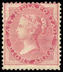 1856-64 EI QV 8 a. Carmine, SG 49, Yellowish to White Paper, No wmk., MNH, Gum Disturbed, 