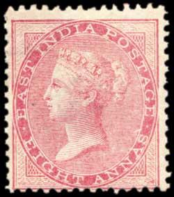 1856-64 EI QV 8 a. Carmine, SG 49, Yellowish to White Paper, No wmk., MNH, Gum Disturbed, 