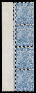 1926-33 KG V 3 a. Strip of 4, Error Double Perforation, MNH.
