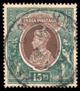 1937 KG VI, Rs. 15, SG 263, Used, Fine.