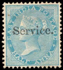 1866 EI QV Service (Small), ½ a. Pale Blue, SGO7, Yellowish to White Paper, wmk. Elephants