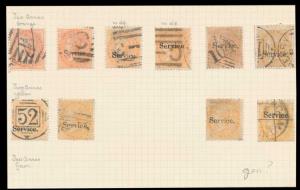 A Group of 16 QV 2 a. 16 Stamps all with small “Service”, mostly early Forgeries, Fine.