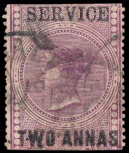 1866 QV 2 a. Purple, Fiscal Stamp, optd “SERVICE / TWO ANNAS” in two lines, SG O15, (Type 