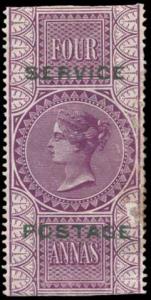 1866 Reprint, QV 4 a. Purple, Foreign Bill, optd “SERVICE / POSTAGE” in two lines, Fine.