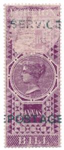 1866 Reprint, QV 2 a. Purple, Foreign Bill complete stamp with top & bottom margins, optd 